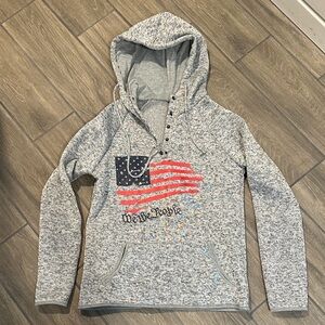 Gray Hooded Sweatshirt with American Flag Design